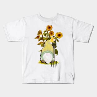 Sunflower Gnome Guardian of the Flower Cute Garden Gnome Kids T-Shirt